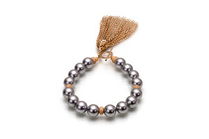 Handmade jewelry Karen McClintock Grey Pearl Bracelet with Gold Tassel