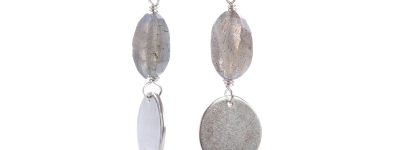 Labradorite Coins Three Drop Earrings