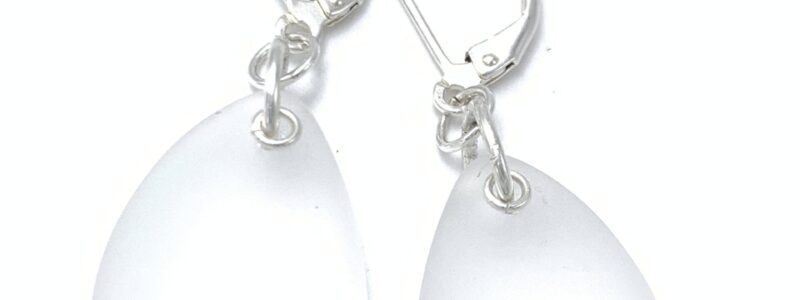 Frosted-clear-beach-glass-earrings